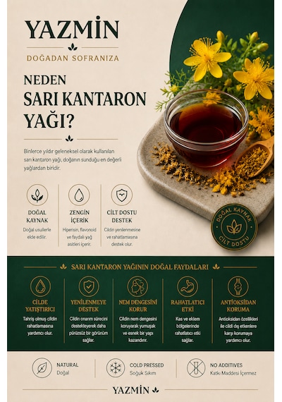 Yazmin Sarı Kantaron Yağı 250 Ml Cam Şişe Doğal Kantaron Yağı %100 Bitkisel