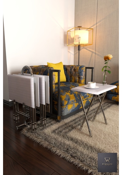 Çanta Zigon Sehpa, 4'lü Sehpa, Zigon Sehpa, Servis Sehpası, Mdf Mebran Sehpa, Katlanır Sehpa, Krom Çok Renkli