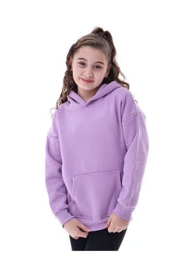 Unisex Çocuk Kapüşonlu Sweatshirt 5-14 Yaş Oversize Günlük Spor Lila Mor