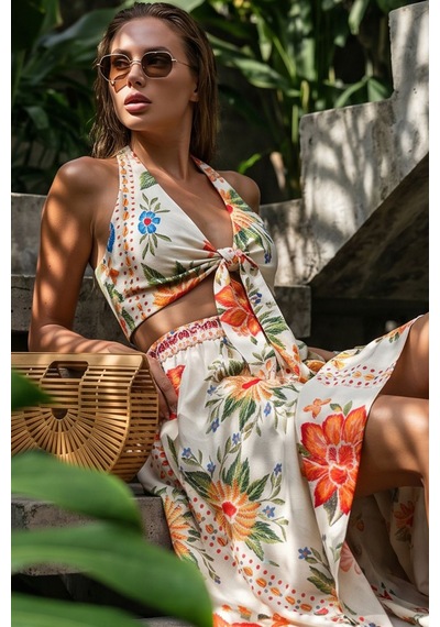 Fashion Cocktail Island Girl Vintage Bağlamalı Tropikal Halter Yaka Büstiyer Ve Cepli Asimetrik Mendil Etek Yazlık Bohem Boho Set Takım ekru Fashion Cocktail Island Girl Vintage Bağlamalı Tropikal Halter Yaka Büstiyer Ve Cepli Asimetrik Mendil Etek Yazlık Bohem Boho Set Takım ekru