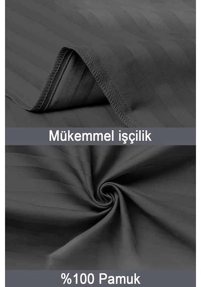Çizgili Saten 2'li Yastık Kılıfı Siyah