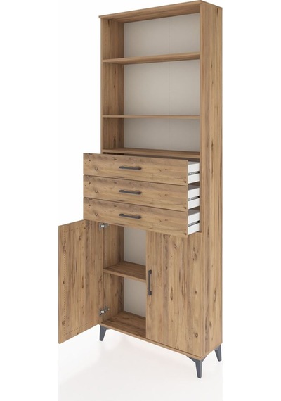Arges Dolap 4 Raflı 3 Çekmeceli 2 Kapaklı 88x30x243 Çam-çam Çam