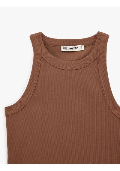 Koton Slim Fit Kolsuz Halter Yaka Bluz Kahverengi 6sal30048ık Kahve