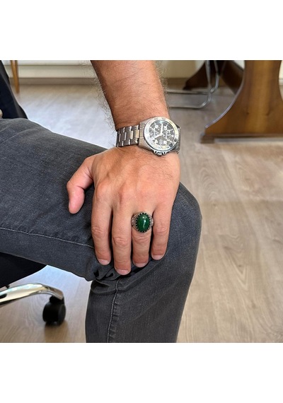 Gerçek Doğal Taş Yüzük - El Yapımı Kartal Yüzüğü - 925 Ayar Gümüş Yüzük Jade Gümüş