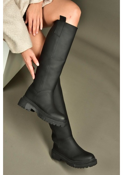 Fox Shoes V973555509 Siyah Düz Tabanlı Kadın Binici Çizmesi Siyah