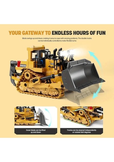Uzaktan Kumandalı Buldozer Işıklı İnşaat Aracı 7-12 Yaş Erkek Çocuklar İçin