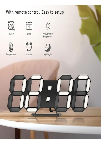 Tr 3d Dijital Masa Saati, Alarmlı, Led Işıklı, Beyaz Diğer