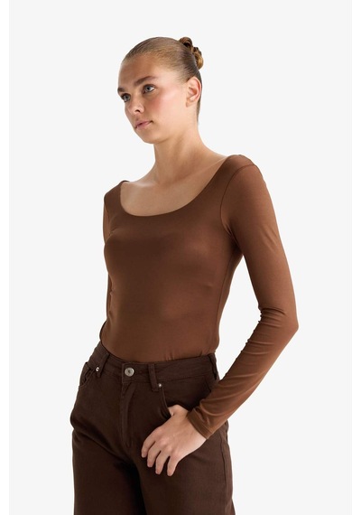Defacto Kare Yaka Uzun Kollu Çıtçıtlı Body G1403ax25aubn321 Kahve