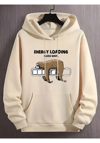 Uyguntarz Unisex Tembel Animal Baskılı Oversize Sweatshirt Bej