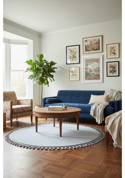 Comfort Yuvarlak Ponpon Saçaklı Peluş Halı Yatak Odası- Çocuk Odası- Antre- Yemek Odası Kaymaz Taban Gri