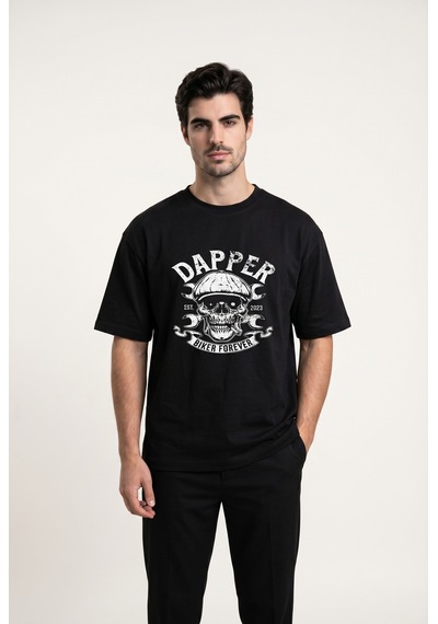 Black Nova Oversize Baskılı Unisex %100 Pamuk T-shirt Dapper Siyah