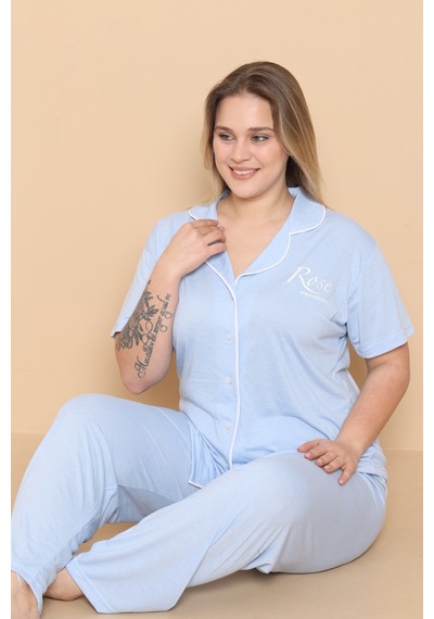 Wordex Mirano 4400 Polyviscon Kumaş Kısa Kollu Düğmeli Büyük Beden Kadın Pijama Takımı Açık Mavi Wordex Mirano 4400 Polyviscon Kumaş Kısa Kollu Düğmeli Büyük Beden Kadın Pijama Takımı Açık Mavi