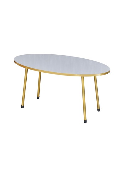Zigon Sehpa Ve Orta Sehpa Elips Gold Metal Ayak Gold Beyaz Set Diğer