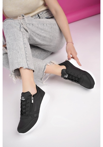 Muggo Asia Garantili Kadın Ortopedik Günlük Bağcıklı Yandan Fermuarlı Rahat Sneaker Spor Ayakkabı Siyah - Beyaz Muggo Asia Garantili Kadın Ortopedik Günlük Bağcıklı Yandan Fermuarlı Rahat Sneaker Spor Ayakkabı Siyah - Beyaz
