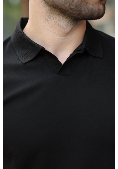 Madmext Siyah Regular Fit Polo Yaka Triko Erkek Tişört E7502