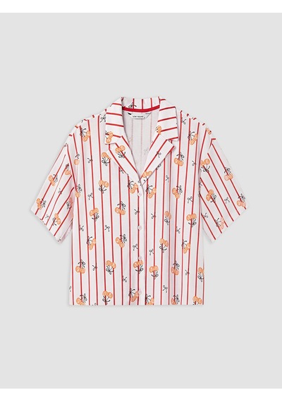 Lcw Young Pembe Gömlek Yaka Desenli Kadın Pijama Üst