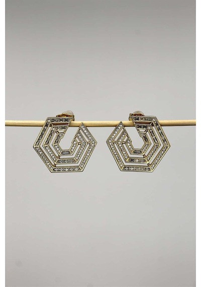 Vıp Çelik 14k Altın Kaplama Zirkon Taş İşlemeli Hexagon/altıgen Küpe
