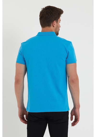 Erkek Regular Fit Polo Yaka Nakışlı T-shirt Mavi