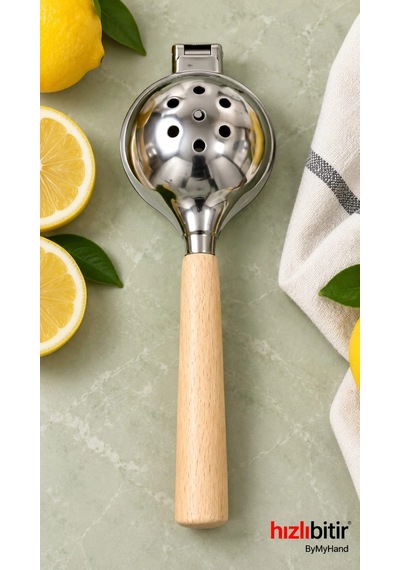 Bymyhand Paslanmaz Çelik Kaplama Ahşap Saplı Limon Sıkacağı Narenciye Sıkacağı Büyük Boy Çok Renkli