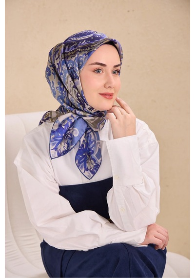 Silk Home Twill İpek Eşarp Art Desen Mavi Gri 90x90 11512-37