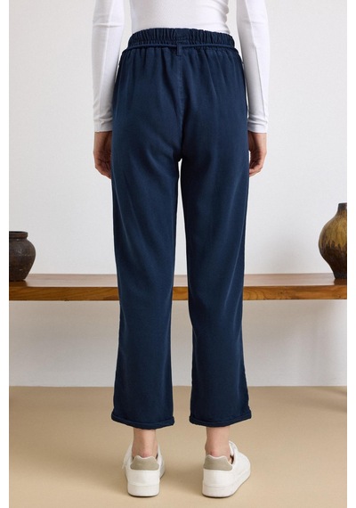 Olcay Bağcık Detaylı Beli Lastikli Soft Denim Pantolon Lacivert 7586