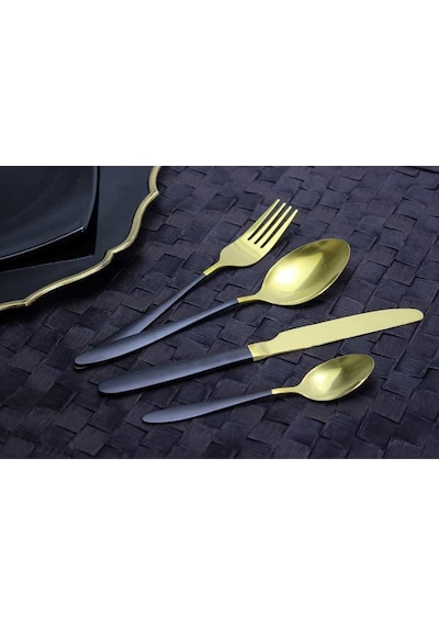 Tmall Home Design Gold Siyah 16 Parça Çatal-Kaşık- Seti Siyah