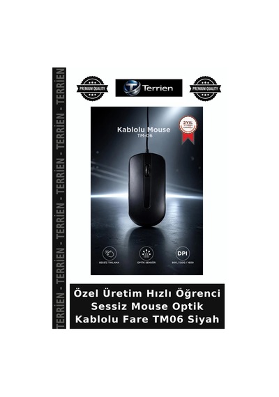 Özel Üretim Hızlı Öğrenci Sessiz Mouse Optik Kablolu Fare Tm06 Siyah