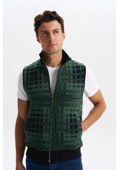 AR-MA Arma Erkek Slim Fit Örme Desenli 3 İplik Şardonlu Dik Yaka Yelek %70 Pamuk %30 Polyester Y6sso9490 Yeşil