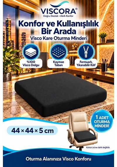 Visco Kare Oturma Minderi Ofis Koltuğu, Sandalye Ve Ev İçin Kaymaz Minder 44 44 5 Cm