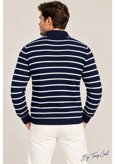 Cool Tarz Erkek Çizgili Polo Yaka Triko Kazak Slim Fit Uzun Kollu Pamuk Akrilik Karışımlı Lacivert Lacivert Cool Tarz Erkek Çizgili Polo Yaka Triko Kazak Slim Fit Uzun Kollu Pamuk Akrilik Karışımlı Lacivert Lacivert