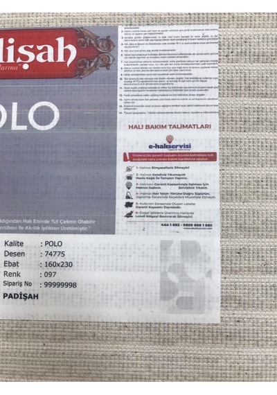 Padişah Halı Polo 74775 097 Serisi Akrilik Salon Oturma Yatak Odası Halısı Gri