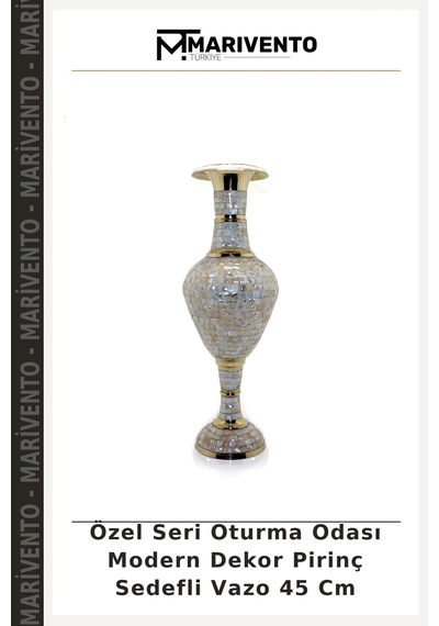 Özel Seri Oturma Odası Modern Dekor Pirinç Sedefli Vazo 45 Cm Sedef