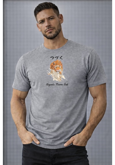 Herkesemoda Legend Never End Yazı Detaylı Basic T-shirt Gri