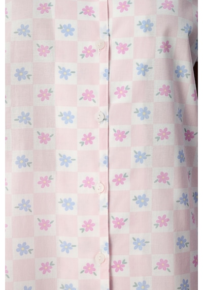 Penti Kırık Beyaz Travel Flowers Pamuklu Gömlek Şortlu Pijama Takımı