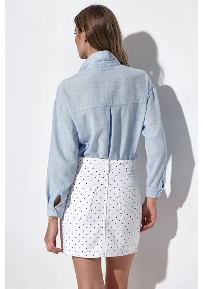 Hiccup Bdart Yüksek Bel Puantiyeli Denim Mini Etek Tozlu Beyaz