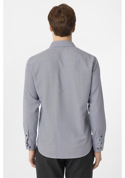 Süvari Lacivert Slim Fit Armürlü Klasik Yaka Gömlek-34380 Lacivert