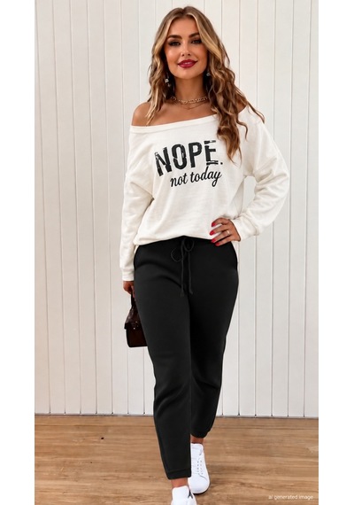 Bhrwear Kadın Tek Omuzdan Açıklı Uzun Kollu Şardonlu Üç Iplik Bluz Ve Pantolon Ikili Takım Renkli Bhrwear Kadın Tek Omuzdan Açıklı Uzun Kollu Şardonlu Üç Iplik Bluz Ve Pantolon Ikili Takım Renkli