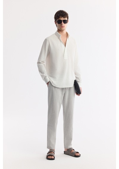 Avva Erkek Gri Beli Bağcıklı Keten Karışımlı Chino Relaxed Fit Pantolon B003036 Avva Erkek Gri Beli Bağcıklı Keten Karışımlı Chino Relaxed Fit Pantolon B003036