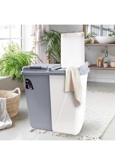 Violet 90 Litre Çift Gözlü Çamaşır Sepeti Gri-beyaz
