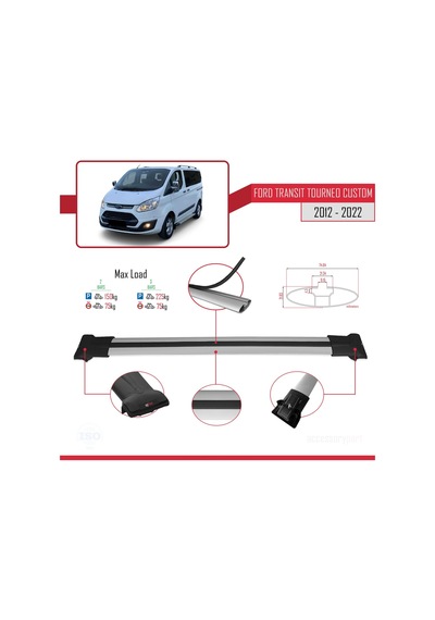 Ford Transit Tourneo - Custom 2012-2023 Arası İle Uyumlu Fly Model Ara Atkı Tavan Barı Gri