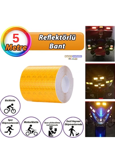 Reflektörlü Reflektif Fosforlu Şerit Bant Petekli Reflekte I Kaz Bandı 5 Cm X 5 Metre Sarı