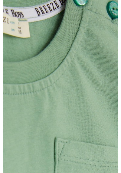 Breeze Erkek Bebek Tişört Cepli Kolları Düğme Aksesuarlı 9 Ay-3 Yaş, Mint Yeşili-mint Yeşili Mint Yeşili