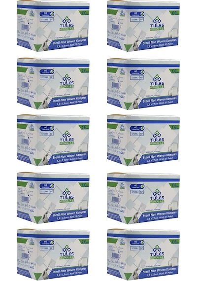 Tules Non Woven Kompres 7,5 x 7,5 cm 4 Katlı 100 Adet 10 Kutu