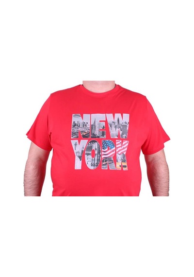 Starbattal Büyük Beden Erkek Baskılı Tişört New York 23129 Kırmızı-Kırmızı Çok Renkli