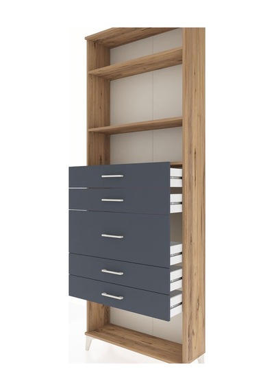 Arges Dolap 3 Raflı 5 Çekmeceli 88x30x243 Çam-antrasit Atlas Çam