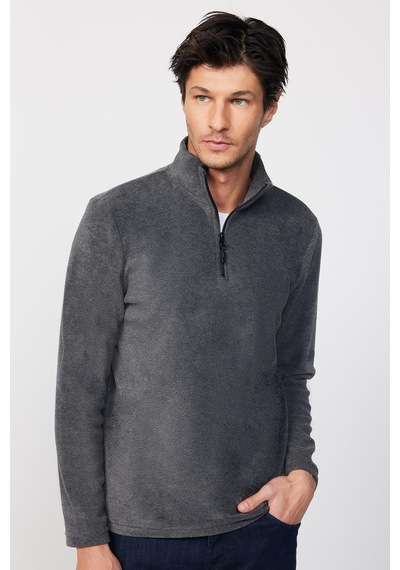 Tudors Erkek Standart Fit Rahat Kesim Tüylenme Yapmayan Soğuk Geçirmez Antrasit Dik Yaka Polar Sweatshirt-30140-antrasit Antrasit