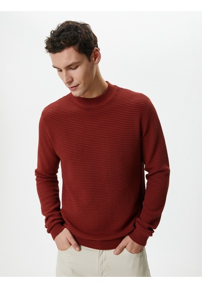 Koton Slim Fit Kazak Triko Basic Bisiklet Yaka Dokulu Kiremit 4wam70031ht Kiremit