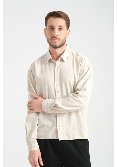 Redline Bond Keten Oversize Rahat Kalıp Premium Kumaş Basic Gömlek Bej