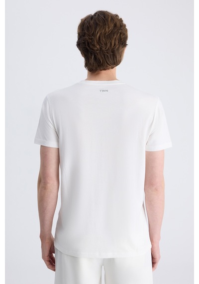 Twn Slim Fit Ekru Petek Örgü %100 Pamuklu T-shirt 4ec1438311202 E01