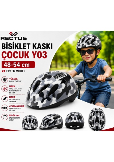 Rectus Çocuk Bisiklet Kaskı Y03 Erkek Model Beden 48-54 Cm Siyah Beyaz